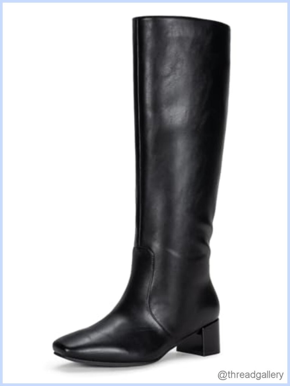 Faux Leather Knee High Boots Square Toe Low Block Heel Side Zip Tall Riding